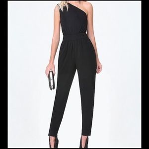 bebe One Shoulder Black Jumpsuit